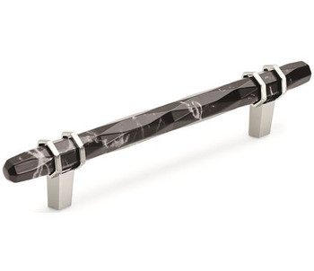 Amerock, Carrione, 5 1/16" (128mm) Bar Pull, Marble Black / Polished Nickel