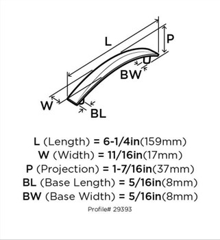 Amerock, Everyday Basics, Extensity, 5 1/16" (128mm) Curved Pull, Oil Rubbed Bronze - technical front