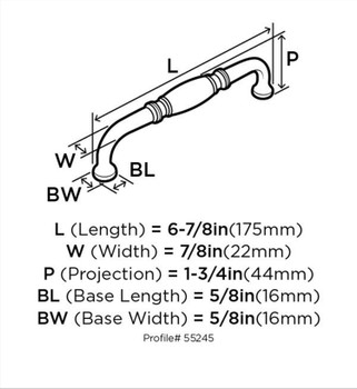 Amerock, Everyday Basics, Granby, 6 5/16" (160mm) Straight Pull, Polished Nickel - technical front