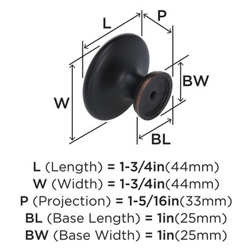 Amerock, Everyday Basics, Inspirations, 1 5/16" Round Knob, Oil Rubbed Bronze - technical