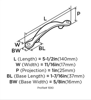 Amerock, Everyday Basics, Inspirations, 3" Curved Pull, Wrought Iron Dark - technical front