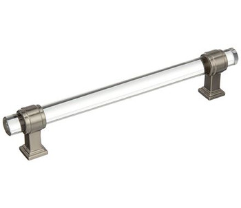 Amerock, Glacio, 6 5/16" (160mm) Bar Pull, Clear with Satin Nickel