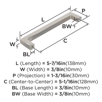 Amerock, Monument, 5 1/16" (128mm) Straight Pull, Polished Nickel - technical