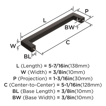 Amerock, Monument, 5 1/16" (128mm) Straight Pull, Oil Rubbed Bronze- technical