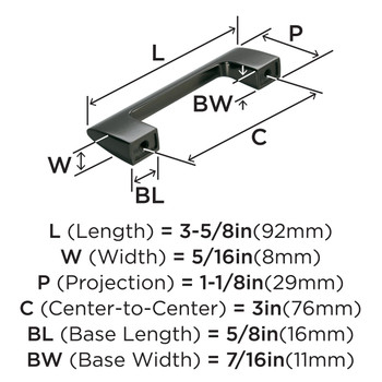 Amerock, Riva, 3" Straight Pull, Graphite - technical