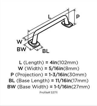 Amerock, Rochdale, 3" Straight Pull, Satin Nickel - technical front