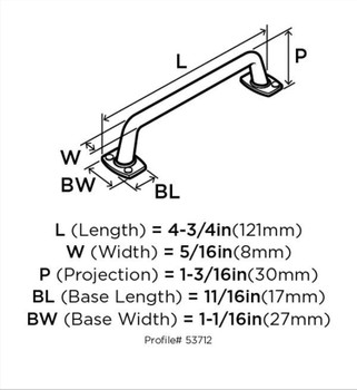 Amerock, Rochdale, 3 3/4" (96mm) Straight Pull, Graphite - technical front