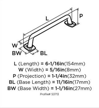 Amerock, Rochdale, 5 1/16" (128mm) Straight Pull, Graphite - technical front