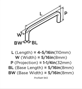 Amerock, Everyday Basics, Wire Pulls, 4" Wire Pull, Brushed Chrome - technical front