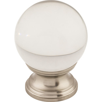 Top Knobs, Serene, Clarity, 1 3/8" Round Clear Glass Knob, Brushed Satin Nickel