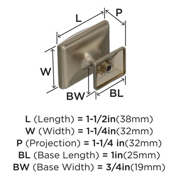 Amerock, Candler, 1 1/2" Rectangle Knob, Golden Champagne - technical