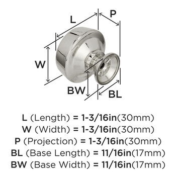 Amerock, Kane, 1 3/16" (30mm) Round Knob, Polished Nickel - technical