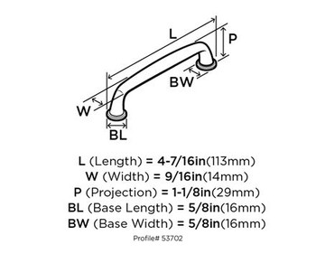 Amerock, Kane, 3 3/4" (96mm) Straight Pull, Weathered Nickel - technical front