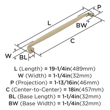 Amerock, Kane, 18" Appliance Pull, Golden Champagne - technical