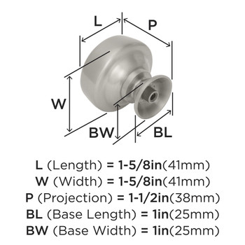 Amerock, Kane, 1 5/8" (41mm) Round Knob, Satin Nickel - technical