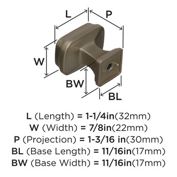 Amerock, Revitalize, 1 1/4" Length Rectangle Knob, Golden Champagne- technical