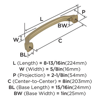 Amerock, Revitalize, 8" Appliance Pull, Golden Champagne - technical