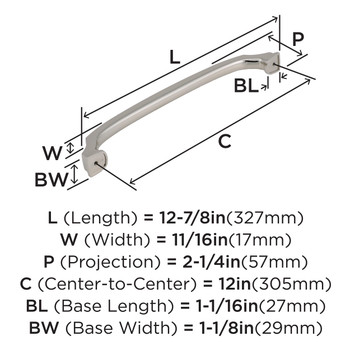 Amerock, Revitalize, 12" (305mm) Appliance Pull, Polished Nickel - technical