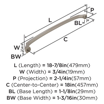 Amerock, Revitalize, 18" Appliance Pull, Satin Nickel - technical