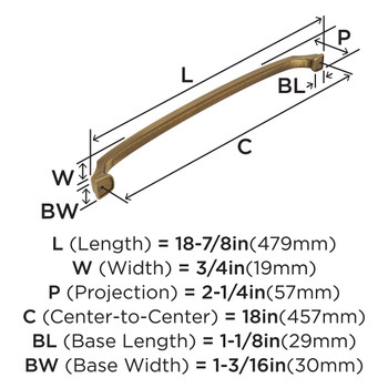 Amerock, Revitalize, 18" Appliance Pull, Gilded Bronze - technical