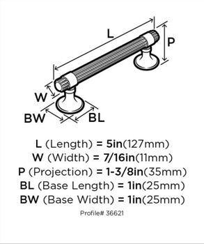 Amerock, Sea Grass, 3 3/4" (96mm) Bar Pull, Satin Nickel - technical front