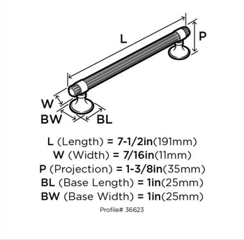 Amerock, Sea Grass, 6 5/16" (160mm) Bar Pull, Oil Rubbed Bronze - technical front