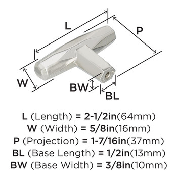 Amerock, St Vincent, 2 1/2" Length Pull Knob, Polished Nickel - technical