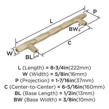 Amerock, St Vincent, 6 5/16" (160mm) Bar Pull, Golden Champagne - technical