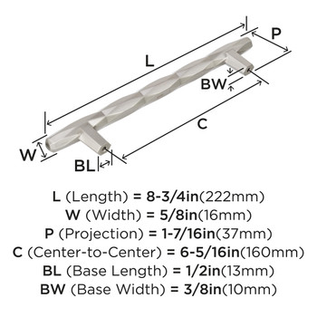 Amerock, St Vincent, 6 5/16" (160mm) Bar Pull, Satin Nickel - technical