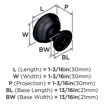 Amerock, Westerly, 1 3/16" (30mm) Round Knob, Black Bronze - technical