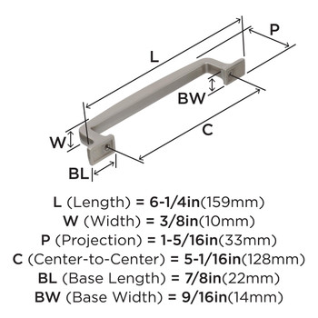 Amerock, Westerly, 5 1/16" (128mm) Straight Pull, Satin Nickel - technical