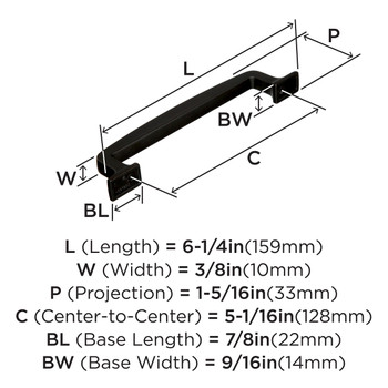 Amerock, Westerly, 5 1/16" (128mm) Straight Pull, Black Bronze - technical