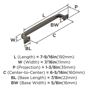 Amerock, Westerly, 6 5/16" (160mm) Straight Pull, Graphite - technical