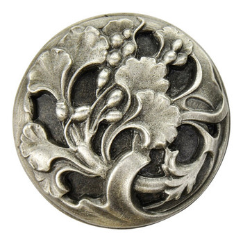 Notting Hill, Florals and Leaves, Florid Leaves, 1 3/8" Round Knob, Antique Pewter