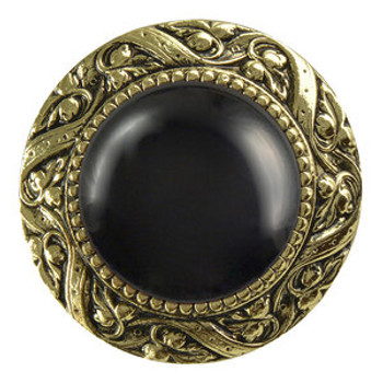 Notting Hill, Jewels, Victorian Jewel, 1 5/16" Round Knob, Brite Brass with Onyx Natural Stone