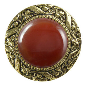 Notting Hill, Jewels, Victorian Jewel, 1 5/16" Round Knob, Brite Brass with Red Carnelian Natural Stone