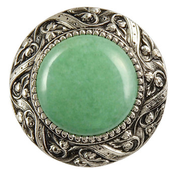 Notting Hill, Jewels, Victorian Jewel, 1 5/16" Round Knob, Brite Nickel with Green Aventurine Natural Stone