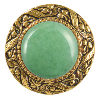 Notting Hill, Jewels, Victorian Jewel, 1 5/16" Round Knob, Antique 24K Gold Finish with Green Aventurine Natural Stone