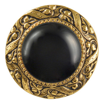 Notting Hill, Jewels, Victorian Jewel, 1 5/16" Round Knob, Antique 24K Gold Finish with Onyx Natural Stone