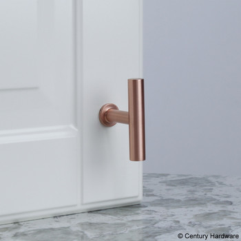 Century, Modern Geo, Solid Brass 2" Length, T-knob, Satin Rose Gold, mounted