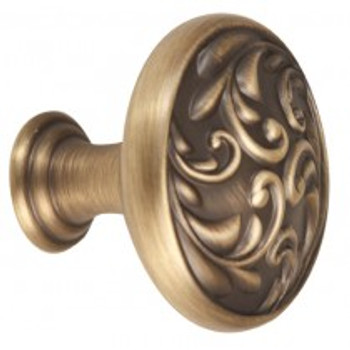 Alno, Ornate, 1 1/4" Ornate Round Knob, Antique English Matte