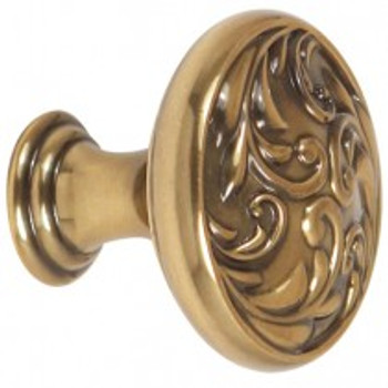 Alno, Ornate, 1 1/2" Ornate Round Knob, Polished Antique