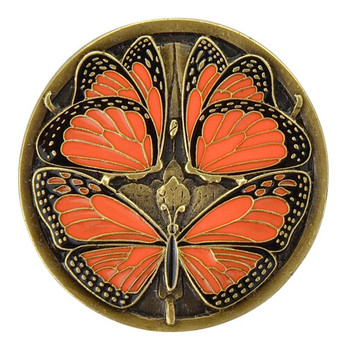 Notting Hill, Arts and Crafts, Monarch Butterflies, 1 3/8" Round Knob, Orange Antique Brass