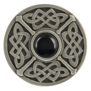 Notting Hill, Arts and Crafts Celtic, Celtic Jewel, 1 3/8" Round Knob, Antique Pewter with Onyx Natural Stone