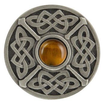 Notting Hill, Arts and Crafts Celtic, Celtic Jewel, 1 3/8" Round Knob, Antique Pewter with Tiger Eye Natural Stone