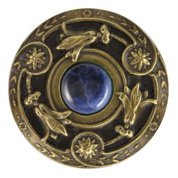 Notting Hill, Jewels, Jeweled Lily, 1 3/8" Round Knob, Antique Brass with Blue Sodalite Natural Stone