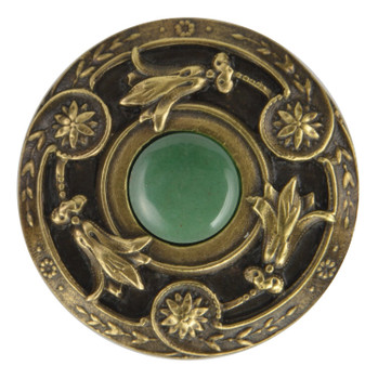 Notting Hill, Jewels, Jeweled Lily, 1 3/8" Round Knob, Antique Brass with Green Aventurine Natural Stone