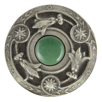 Notting Hill, Jewels, Jeweled Lily, 1 3/8" Round Knob, Antique Pewter with Green Aventurine Natural Stone