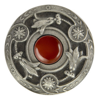 Notting Hill, Jewels, Jeweled Lily, 1 3/8" Round Knob, Antique Pewter with Red Carnelian Natural Stone