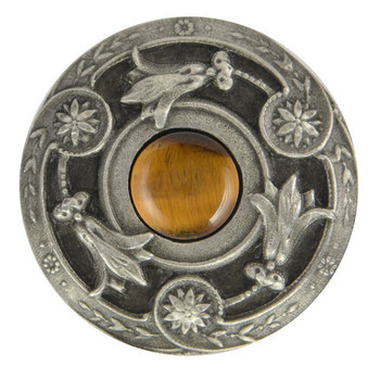 Notting Hill, Jewels, Jeweled Lily, 1 3/8" Round Knob, Antique Pewter with Tiger Eye Natural Stone